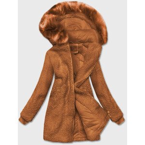 Dámská bunda "beránek" v karamelové barvě s kapucí (H-1030-37) Hnědá S (36)