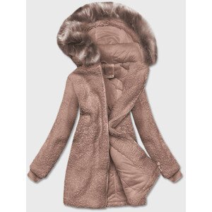 Béžová dámská bunda "beránek" s kapucí (H-1030-22) Béžová S (36)
