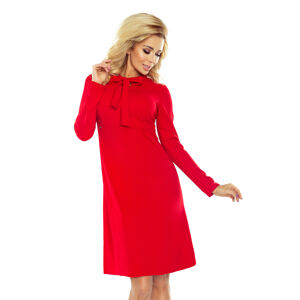 OLA - Červené dámské trapézové šaty s vázáním pod krkem 158-2 XXL
