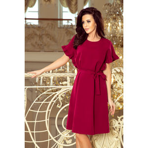 ROSE - Dámské šaty v bordó barvě se zavazováním a volánky na rukávech 229-2 L