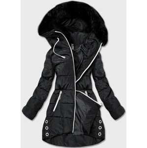 Černá dámská zimní bunda s kontrastním zipem (ART1277) černá XXL (44)