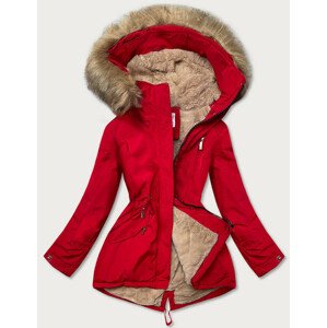 Červeno-béžová dámská zimní bunda s kožešinovou podšívkou (W558) červená S (36)