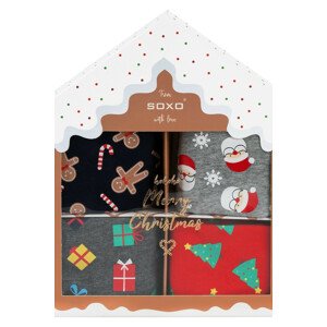 Pánské vánoční boxerky SOXO v krabičce - M, 4-pack ČERVENÁ/TMAVĚ MODRÁ/ŠEDÁ M