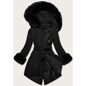 Černá dámská zimní bunda s páskem (F7039-1) černá S (36)