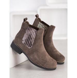 Trendy dámské hnědé  kotníčkové boty na plochém podpatku 36