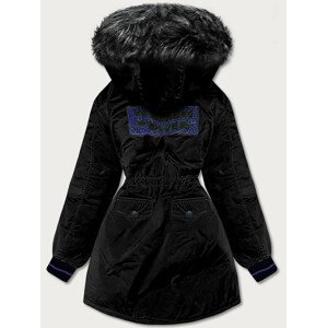 Černá delší dámská zimní bunda s kapucí (M8-757) černá L (40)