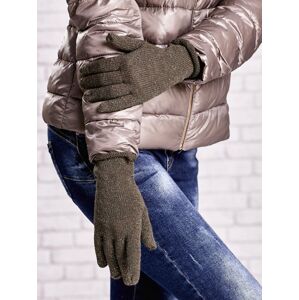 Khaki dámské rukavice se stříbrnou nití a srolovanou manžetou jedna velikost
