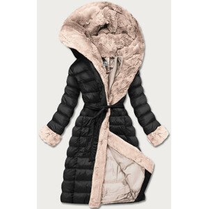 Černo-béžová dámská zimní bunda s kapucí (FM09-23) černá S (36)