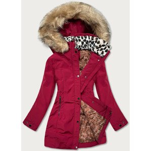 Červená dámská zimní bunda s kožešinovým stojáčkem (CAN-583BIG) červená 48