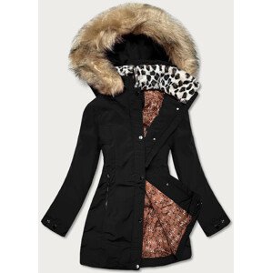 Černá dámská zimní bunda s kožešinovým stojáčkem (CAN-583BIG) černá 46
