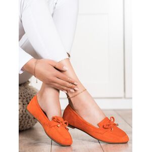 Stylové  mokasíny dámské oranžové bez podpatku 36