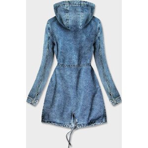 Dlouhá džínová dámská bunda s kapucí (C122) Modrá XS (34)