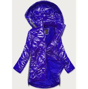 Lehká lesklá dámská bunda v chrpové barvě s lemovkami (LD7258BIG) Modrá XXL (44)