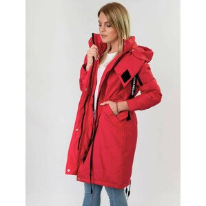 Jednoduchý červený dámský zimní kabát s přírodní péřovou výplní (17116) Červená M (38)
