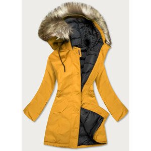 Žlutá dámská zimní bunda s kapucí (J9-065) Žlutá S (36)