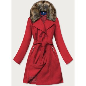 Červený dámský kabát s kožešinou (JC241) Červená M (38)