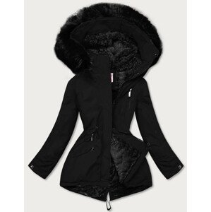 Černá zimní dámská bunda s kožešinovou podšívkou (W558BIG) černá 46