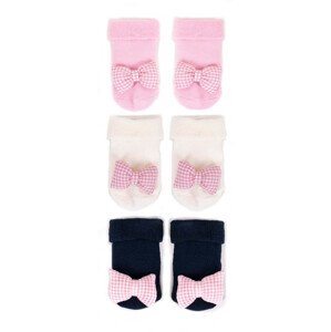 Yoclub Bavlněné dívčí froté ponožky se vzorem barev 3-pack SKA-0049G-AA0B Vícebarevné 20-22