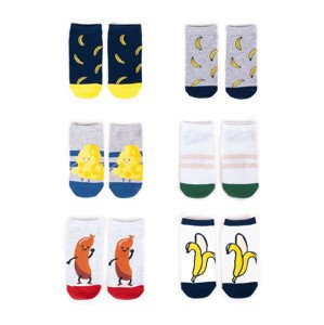 Yoclub Kotníkové bavlněné chlapecké ponožky Vzory barev 6-pack SK-08/6PAK/BOY/002 Grey 31-34