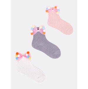 Yoclub Dívčí bavlněné ponožky s mašlí 3-Pack SKA-0092G-000B Vícebarevné 23-26
