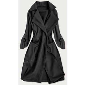 Volný černý dámský kabát s klopami (20536) černá jedna velikost