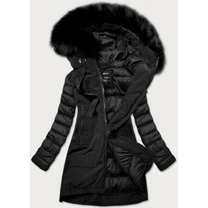 Černá dámská zimní bunda z různých spojených materiálů (7708) černá M (38)