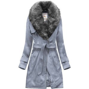 Dámský semišový zimní kabát ve vřesové barvě s páskem (6515) fialová XXL (44)