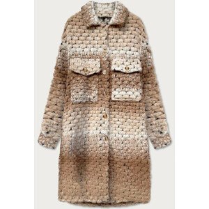 Hnědý melanžový dámský košilový kabát (2463/1) Hnědá jedna velikost