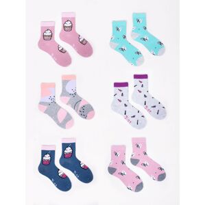 Yoclub Bavlněné ponožky Vzory Barvy 6-Pack SK-06/6PAK/GIR/002 Pink 35-38