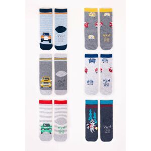 Yoclub Bavlněné dětské ponožky proti skluzu Abs Vzory Barvy 6-Pack SKC/STA/6PAK/BOY/001 Grey 17-19