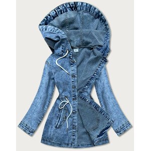Dlouhá dámská džínová bunda s kapucí (POP7010-K) Modrá S (36)