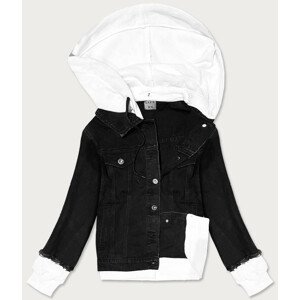 Černá džínová bunda s teplákovou kapucí (POP5920-K) černá XS (34)