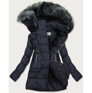 Tmavě modrá dámská prošívaná zimní bunda s kapucí (17-032) tmavě modrá XXL (44)