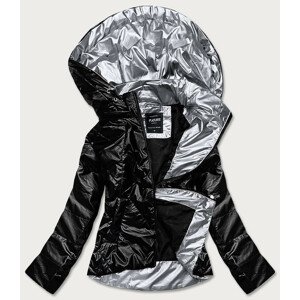 Černá dámská bunda se stříbrnou kapucí (RQW-7008) černá S (36)
