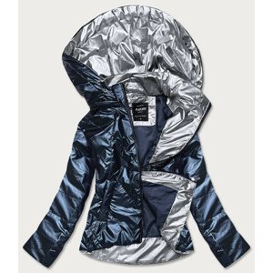 Šedomodrá dámská bunda se stříbrnou kapucí (RQW-7008) modrá M (38)