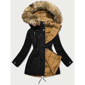 Černo-karamelová oboustranná dámská zimní bunda (W557-1BIG) 48