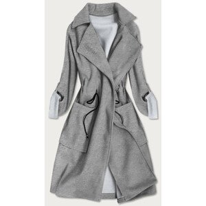 Volný šedý dámský kabát s klopami (20536) Šedá jedna velikost