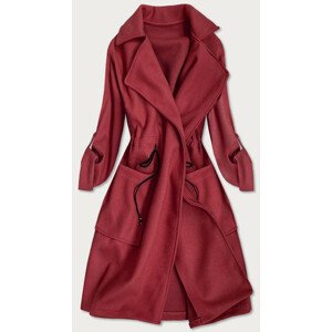 Volný dámský kabát v bordó barvě s klopami (20536) kaštanové jedna velikost