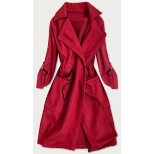 Volný červený dámský kabát s klopami (20536) červená jedna velikost