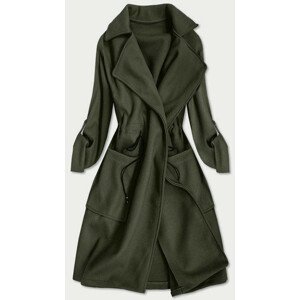 Volný dámský kabát v khaki barvě s klopami (20536) khaki jedna velikost