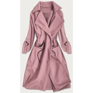 Volný dámský kabát ve starorůžové barvě s klopami (20536) Růžová jedna velikost