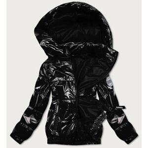 Lesklá černá prošívaná bunda s kapucí (BR9788-1) černá 50