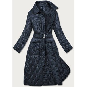 Tmavě modrý dámský prošívaný kabát s opaskem (7258) tmavě modrá XXL (44)