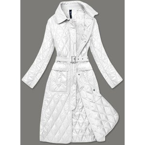 Bílý prošívaný dámský kabát s opaskem (7258) Bílá M (38)