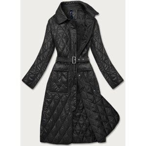 Černý prošívaný dámský kabát s opaskem (7258) černá S (36)