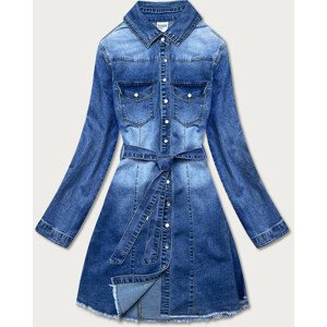 Světle modré džínové vypasované šaty (POP5909) modrá S (36)