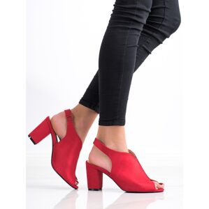Moderní červené  sandály dámské na širokém podpatku 36