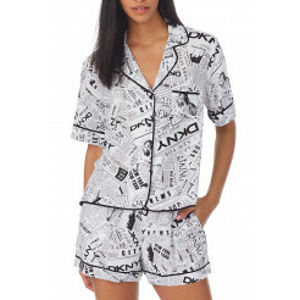 Dámské dvoudílné krátké košilové pyžamo YI2922526 - 101 Bílá se vzorem - DKNY XS