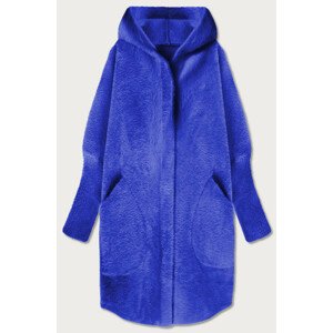 Dlouhý vlněný přehoz přes oblečení typu "alpaka" v chrpové barvě s kapucí (908) modrá jedna velikost