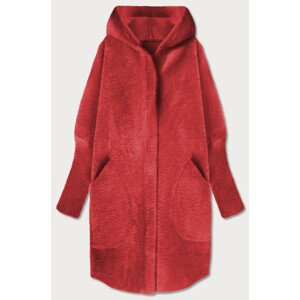 Dlouhý červený vlněný přehoz přes oblečení typu "alpaka" s kapucí (908) Červená jedna velikost